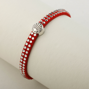 Leather bracelet glitter with Camino-shell, red